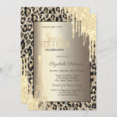 Invitation Glitter Drips, Eiffel Tower Leopard Print Sweet 16 (Devant / Derrière)