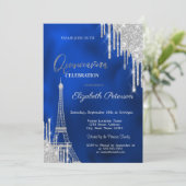 Invitation Glitter Drips, Eiffel Tower Royal Blue Quinceañera (Debout devant)