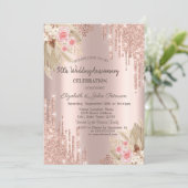 Invitation Glitter Drips,Fleur Rose Gold Mariage Anniversaire (Debout devant)