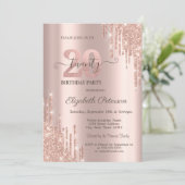 Invitation Glitter Drips Rose Gold 20th Birthday Party (Debout devant)