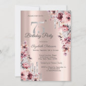 Invitation Glitter Drips Rose Gold Fleur Rose 75e Anniversair (Devant)