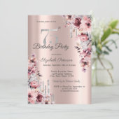 Invitation Glitter Drips Rose Gold Fleur Rose 75e Anniversair (Debout devant)
