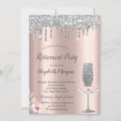 Invitation Glitter Drops,Glass, Floral Rose Gold Retirement (Devant)