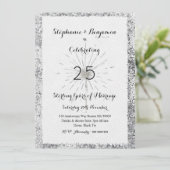 Invitation Glitter élégant chic 25e anniversaire Argent (Debout devant)
