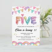 Invitation Glitter FIVE Girly Rainbow Sequin 5th Birthday (Debout devant)