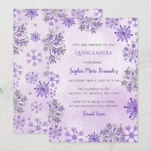 Invitation Glitter Flocon de Neige Argent Violet Quinceañera