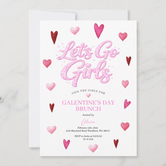Invitation Glitter Girl Galentine's Day Brunch Valentine (Devant)