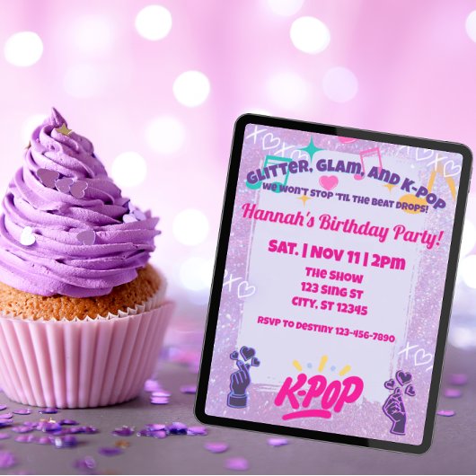 Invitation Glitter, Glam, & K-Pop Birthday Party