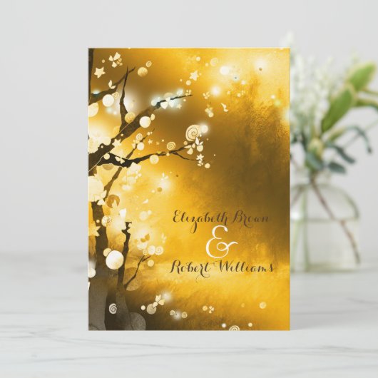 Invitation Glitter Golden Forest Mariage d'automne (Debout devant)