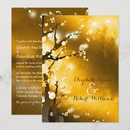 Invitation Glitter Golden Forest Mariage d'automne (Devant / Derrière)