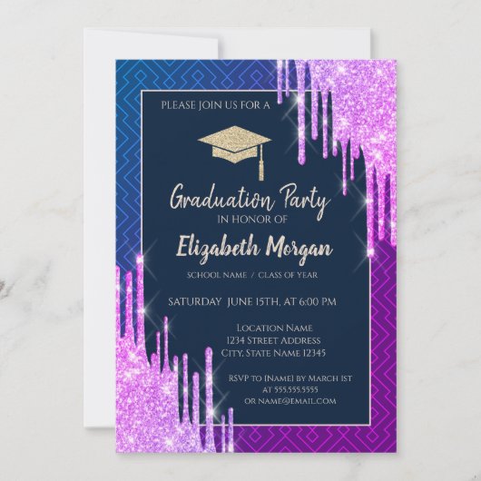 Invitation Glitter Graduation Cap,Drips Geometric Graduation (Devant)