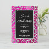 Invitation Glitter Léopard Argent Rose Chaud Anniversaire (Debout devant)