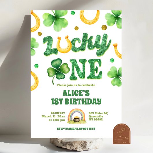 Invitation Glitter Lucky One St Patrick First Birthday