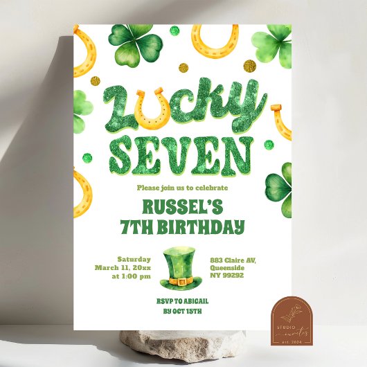 Invitation Glitter Lucky Seven St Patrick Birthday