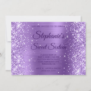 Invitation Glitter Lumière violet huile Sweet sixteen Monogra