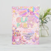 Invitation Glitter Makeup Disco Glam Kids Birthday Party (Debout devant)