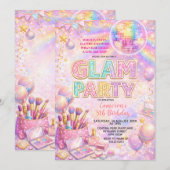Invitation Glitter Makeup Disco Glam Kids Birthday Party (Devant / Derrière)