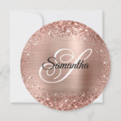 Invitation Glitter Monogramme Or Rose Arrondi 40e Anniversair (Dos)