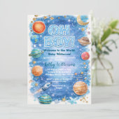 Invitation Glitter Moon Stars Galaxy Baby Shower (Debout devant)