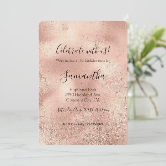 Invitation Glitter Peach Rose (Debout devant)
