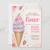 Invitation Glitter Rainbow Cône de Glace Anniversaire (Devant)