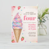 Invitation Glitter Rainbow Cône de Glace Anniversaire (Debout devant)