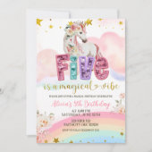 Invitation Glitter Sequin Magical Unicorn 5th Birthday (Devant)