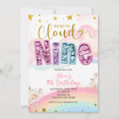 Invitation Glitter sequin pastel cloud nine birthday (Devant)