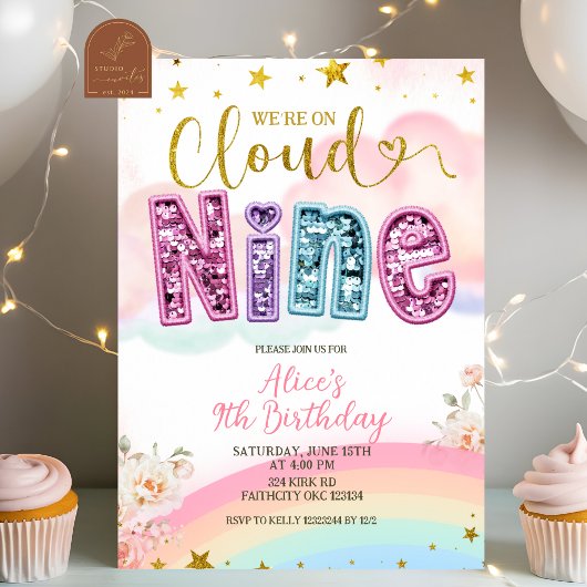 Invitation Glitter sequin pastel cloud nine birthday