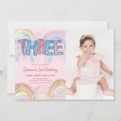 Invitation Glitter Sequin Rainbow 3rd Birthday Photo (Devant)