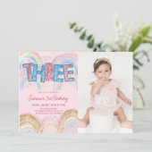Invitation Glitter Sequin Rainbow 3rd Birthday Photo (Debout devant)