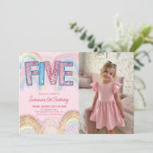 Invitation Glitter Sequin Rainbow 5th Birthday Photo (Debout devant)