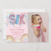 Invitation Glitter Sequin Rainbow 6th Birthday Photo (Devant)