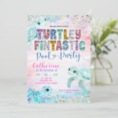 Invitation Glitter Sequin Sea Turtle Fintastic Birthday invit (Debout devant)