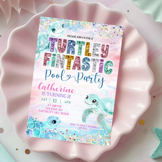 Invitation Glitter Sequin Sea Turtle Fintastic Birthday invit