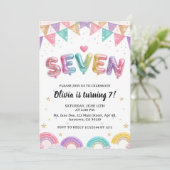 Invitation Glitter SEVEN Girly Rainbow Sequin 7th Birthday (Debout devant)