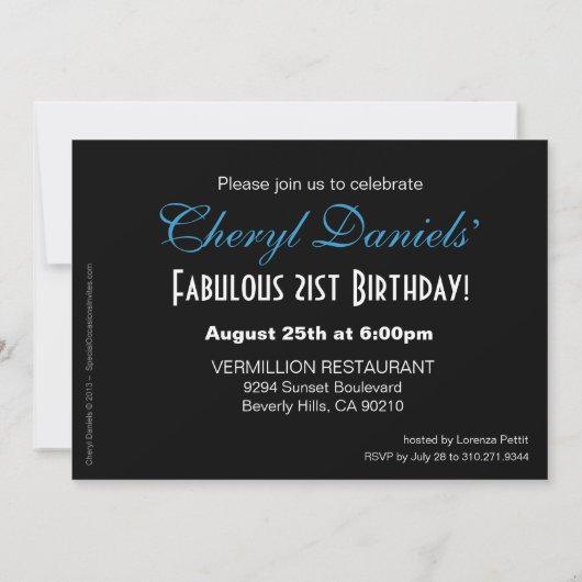 Invitation Glitter Stiletto Champagne 30e Anniversaire bleu b (Dos)