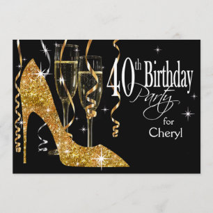 Invitation Glitter Stiletto Champagne 40e Anniversaire or