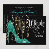Invitation Glitter Stiletto Champagne 50e Anniversaire Sarcel (Devant / Derrière)