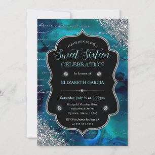 Invitation Glitter Turquoise Profond Lettres de Sirène Sweet