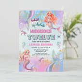 Invitation Glitter Under the Sea Mermaids 12th Birthday Party (Debout devant)