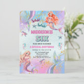 Invitation Glitter Under the Sea Mermaids 6th Birthday Party (Debout devant)