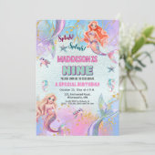 Invitation Glitter Under the Sea Mermaids 9th Birthday Party (Debout devant)