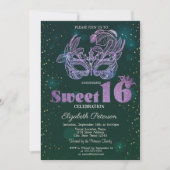 Invitation Glitter Violet Masque Vert Sweet 16 (Devant)
