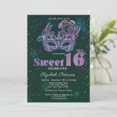 Invitation Glitter Violet Masque Vert Sweet 16 (Debout devant)