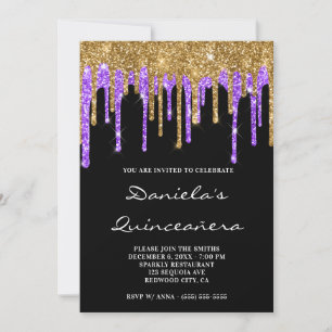 Invitation Glitter Violet Paillettes Dorées Fête des 15 Ans N