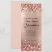 Invitation Glitterature Rose Gold Foil Quinceañera (Devant / Derrière)