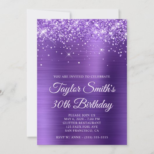 Invitation Glitterie Améthyste Purple 30e anniversaire (Devant)