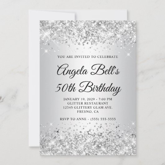 Invitation Glitterie Argent Gradient 50e anniversaire (Devant)