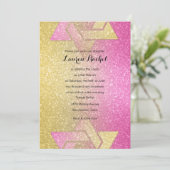 Invitation Glitterie Bat mitzvah rayonnant rose chaud (Debout devant)